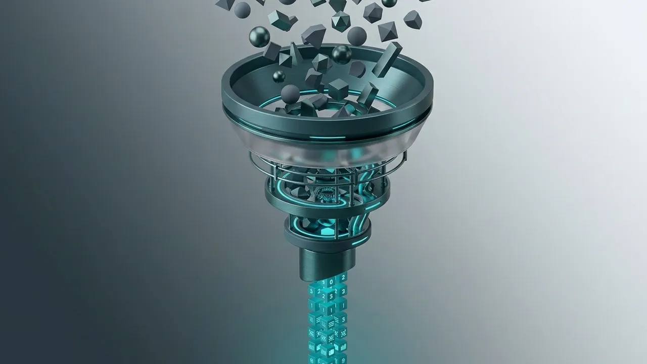 Data Analytics Illustration - Daten werden mittels eines Trichters ausgerichtet
